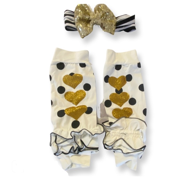 Tuffle Ruffle Fashionable Leg warmers Gold heart & Gold Sequin Bow headband - Picture 1 of 4